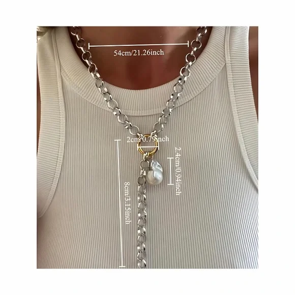 Mixed Metal Baroque Style Faux Pearl Charm Necklace! - Picture 4 of 4